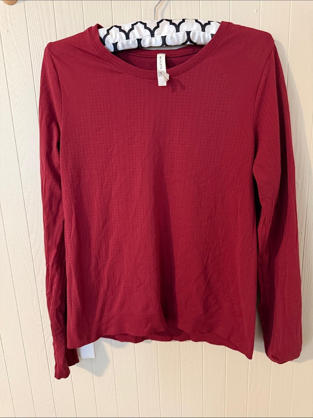Athleta Long Sleeve Perforated Crew Top in Burgundy Red